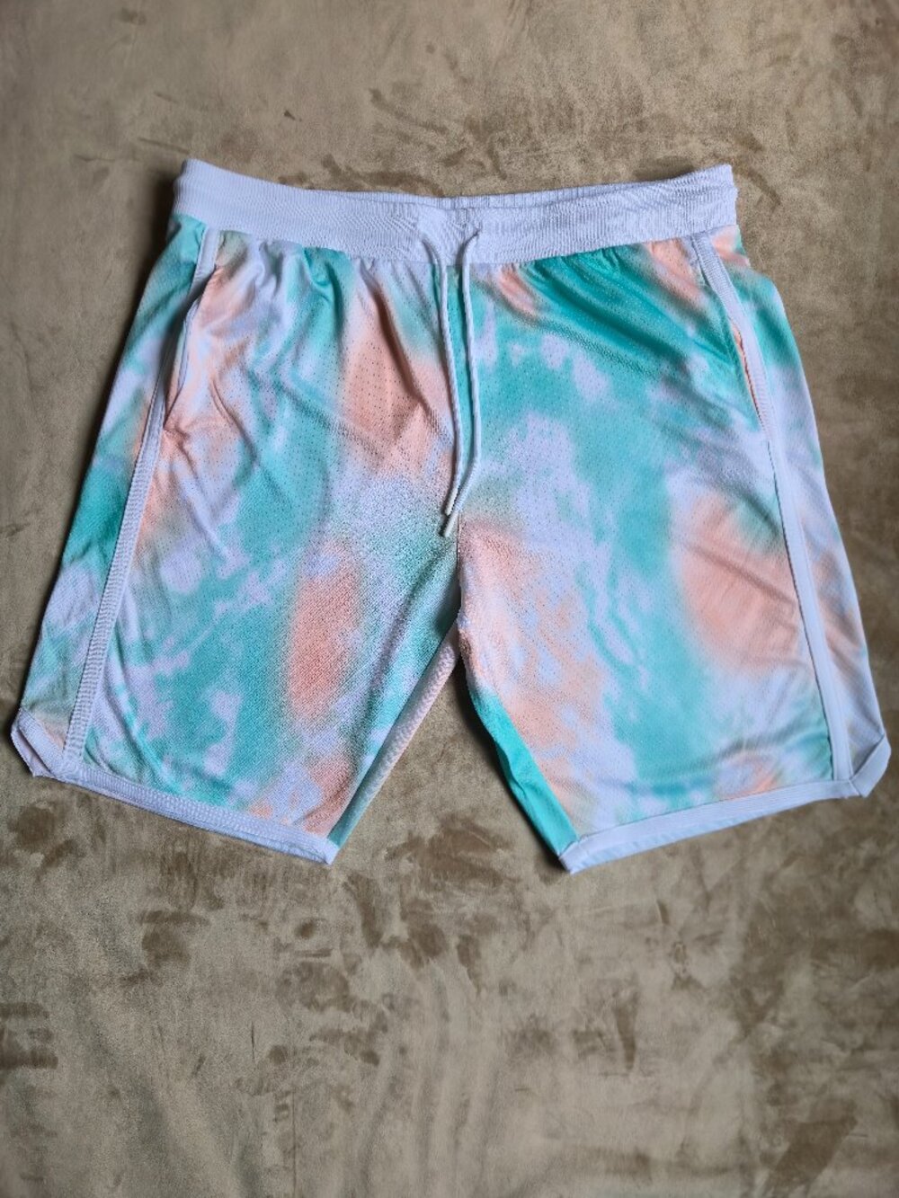 CSG Champs Sports Tie Dye Mesh Basketball Shorts Aqua Peach Men's 2XL